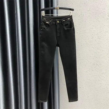 2023秋季新款黑色紧身小脚牛仔裤女高腰显瘦百搭设计感外穿铅笔裤商品大图