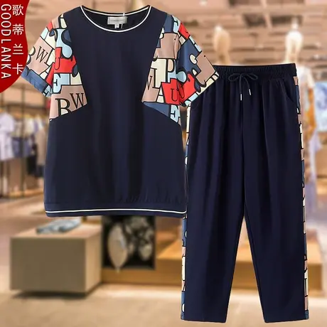 40-50岁中年妈妈夏装短袖运动服两件套大码宽松洋气时尚运动套装商品大图