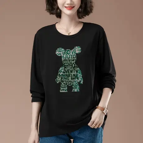 秋装新款长袖t恤女加肥加大码女装宽松妈妈休闲百搭遮肚子打底衫商品大图