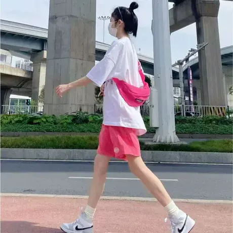 运动短裤女夏季薄款宽松阔腿高腰大码胖mm显瘦直筒休闲五分中裤女图片