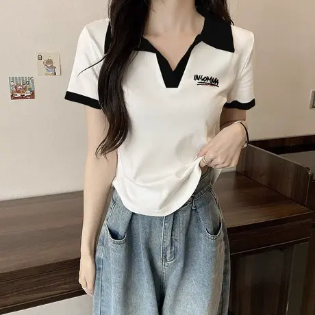 小众设计感polo衫女正肩短袖t恤夏2023韩版时尚别致漂亮短款上衣商品大图