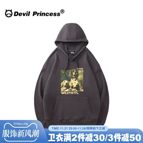 oversize大版宽松街头潮牌深灰色卫衣女无性别穿搭早秋薄款上衣商品大图