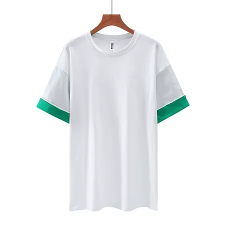 夏季新款韩版圆领拼色纯色宽松休闲纯白中长款短袖体恤上衣内搭女商品大图