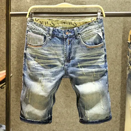 美式复古做旧牛仔短裤男士重工水洗宽松五分裤夏季潮牌耐磨中裤子商品大图