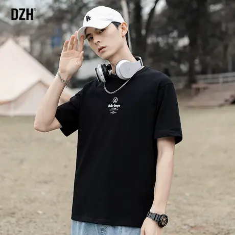 男士黑色短袖男夏季设计感小众半袖t恤ins潮流百搭显瘦上衣体恤衫商品大图