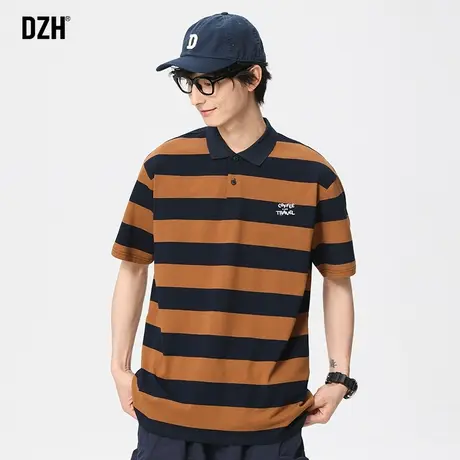 男生条纹polo衫男短袖夏季纯棉高端半袖t恤潮牌男款上衣2023新款商品大图
