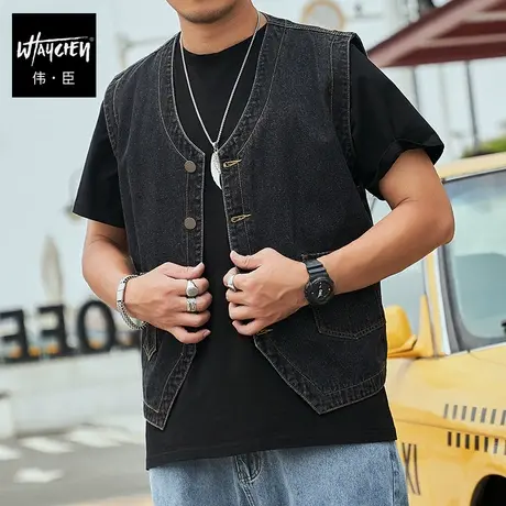 伟臣潮牌大码男装秋季新品牛仔马甲胖子加肥加大宽松坎肩肥佬背心商品大图