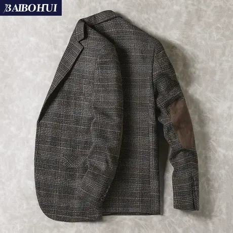 秋冬季新款中年呢子休闲西装男外套韩版商务小西服男修身单件上衣图片
