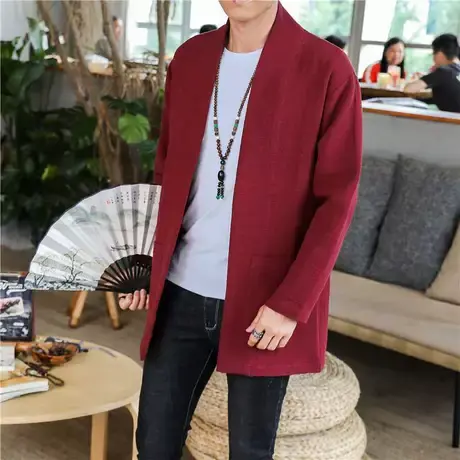 中国风春秋男夹克复古茶服中长款外套休闲棒球服上衣服大码男装商品大图