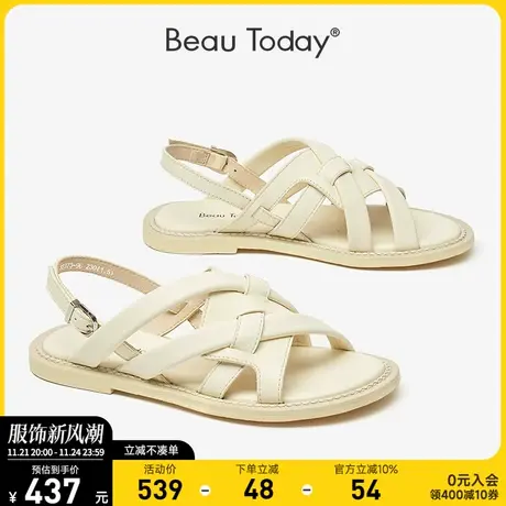 BeauToday平底罗马凉鞋镂空2024夏季新品女时装凉鞋真皮透气时尚商品大图