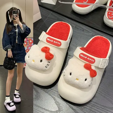 2024秋冬季新款防水包头棉拖鞋女可爱室内家居厚底保暖毛毛拖鞋女商品大图