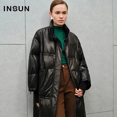 INSUN恩裳专选立领宽松绗缝压光绵羊皮羽绒服商品大图