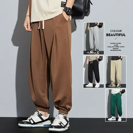 秋季咖棕色哈伦休闲裤男士束脚宽松2023新款运动卫裤男裤子春秋款商品大图