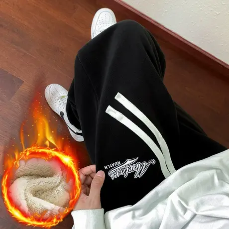 冬季外穿加棉防风运动裤秋冬款加绒加厚束脚美式休闲裤子男装卫裤图片