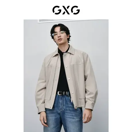GXG男装 侧拉链设计复古浅卡其夹克外套男士宽松休闲夹克24春新品商品大图