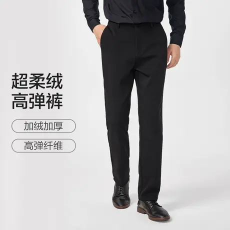 男士加绒加厚休闲裤22秋冬新款修身裤舒适中青年黑色长裤子男商品大图