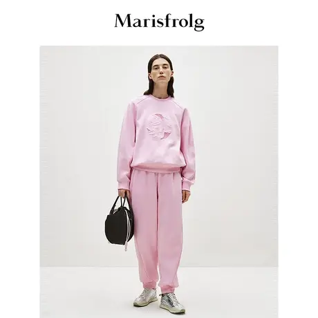 【新能量色彩】玛丝菲尔春常玉粉圆领刺绣卫衣上衣商品大图