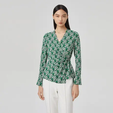 LANCY/朗姿女装春季新款桑蚕丝印花衬衫女收腰显瘦长袖衬衣图片