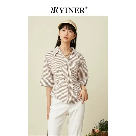 YINER音儿女装夏季条纹上衣法式气质短款polo衬衫上衣商品大图