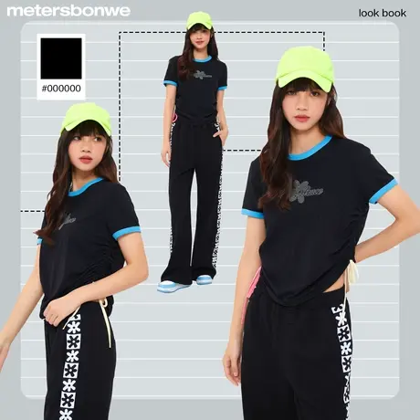美特斯邦威t恤女2023夏季新款文艺学院短袖打底美式短款薄款上衣商品大图