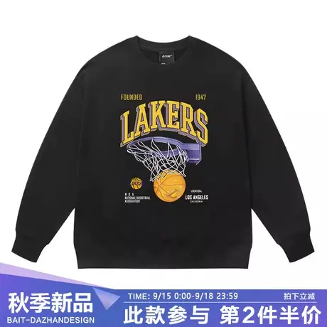 美式篮球运动圆领男卫衣宽松oversize春秋2023新款湖人队服外套潮图片