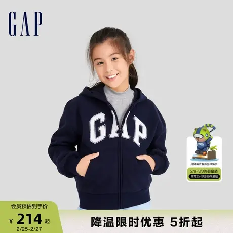 Gap女童秋冬LOGO碳素软磨抓绒保暖卫衣儿童装连帽衫卫衣819394商品大图