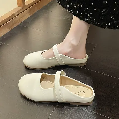 包头半拖鞋女外穿2024年春季新款温柔复古平底穆勒鞋软底百搭凉拖商品大图