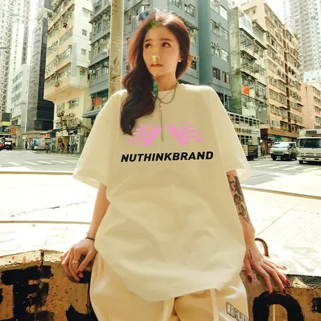 nuthink新款潮流字母短袖T恤男夏美式高街宽松大码潮牌中性风半袖商品大图