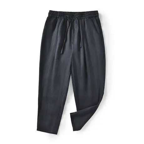 2024亚麻休闲裤男宽松夏季薄款痞帅男士百搭裤子黑色小脚长裤潮流商品大图