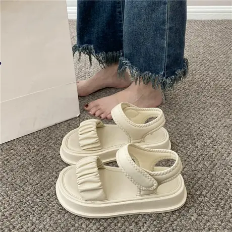 厚底女士休闲凉鞋女2024年新款配裙子时尚百搭松糕增高沙滩罗马鞋商品大图