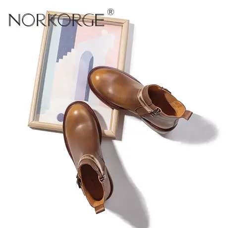 复古棕色时装切尔西靴商品大图