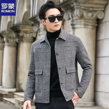 罗蒙男士时尚双面呢夹克手工羊毛上衣中青年商务休闲工装外套商品大图