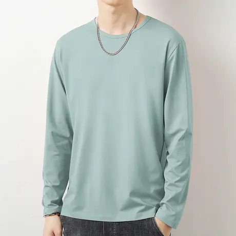 莫代尔长袖t恤男装潮牌圆领上衣服潮流秋季纯色内搭打底衫体恤衫商品大图