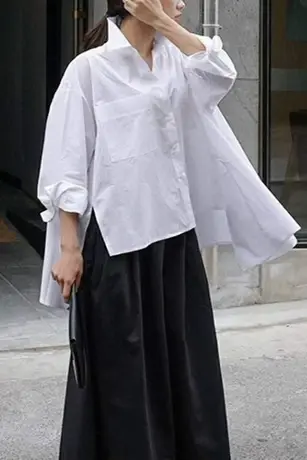 新款春秋季新款bf宽松纯棉白衬衫女纯色休闲衬衣防晒小清新上衣潮商品大图