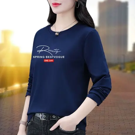 纯棉长袖t恤女春秋薄款中年妈妈 中老年上衣2023新款体恤大码丅恤图片