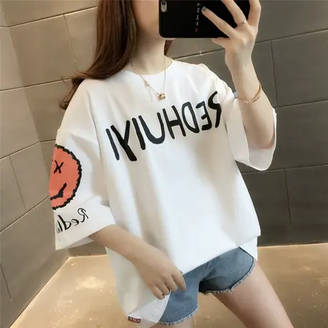 韩版网红洋气短袖t恤女2023年夏季新款百搭ins潮超火半袖体恤上衣商品大图