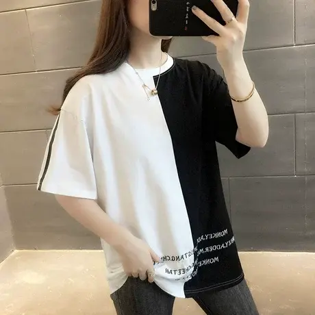 女装2023年新款秋季秋装纯棉短袖T恤宽松上衣服设计感打底衫爆款商品大图