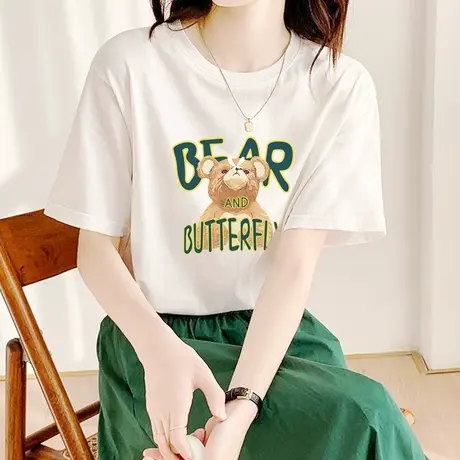 纯棉短袖t恤女装2023年夏季新款设计感小众美式复古印花半袖体恤商品大图