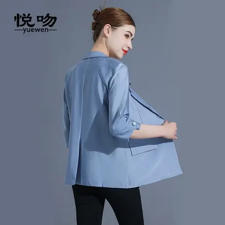 缎面七分袖小西装外套女夏季薄款2023新款宽松垂感高级感炸街西服图片