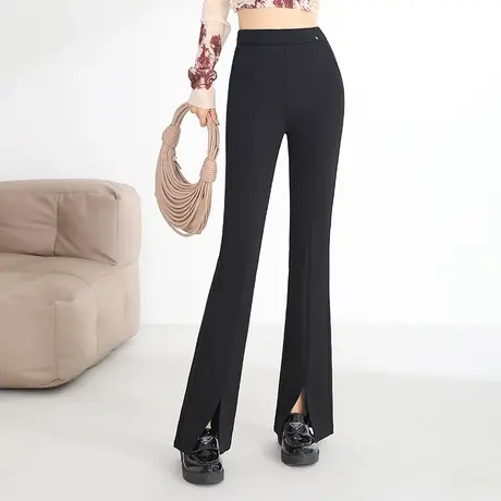 黑色开叉喇叭裤女秋季2023新款高腰修身百搭长裤休闲裤通勤微喇裤图片