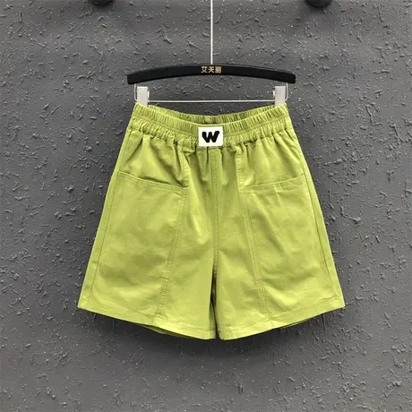 休闲工装阔腿五分裤欧货女夏新款松紧腰时尚简约显瘦a字牛仔热裤商品大图