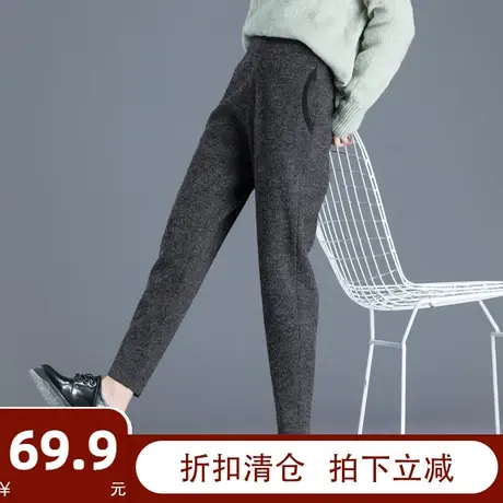 加厚针织裤女秋冬2023新款毛线裤子女外穿宽松休闲九分女裤奶奶裤商品大图