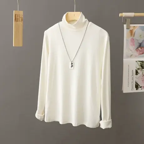 秋冬半高领打底衫女长袖宽松舒适百搭堆堆领上衣春秋2023新款T恤商品大图