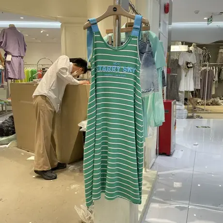 韩国东大门无袖背带连衣裙女2021夏装新款条纹宽松休闲中长款上衣商品大图