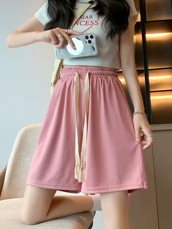 冰丝运动短裤女夏季宽松直筒阔腿高腰显瘦五分健身大码休闲潮ins图片