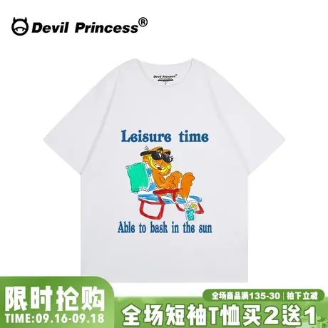 学院风卡通ins潮牌正肩宽松白色短袖t恤女2023年夏季新款半袖上衣图片