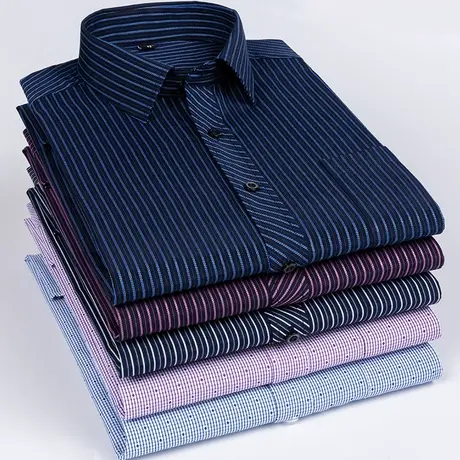 男士衬衫长袖春秋季爸爸装中老年人男式宽松休闲条纹衬衣夏季薄款商品大图