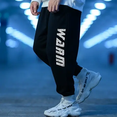 加肥加大码九分裤子字母印花肥佬胖子束脚裤男休闲卫裤加绒秋冬季商品大图