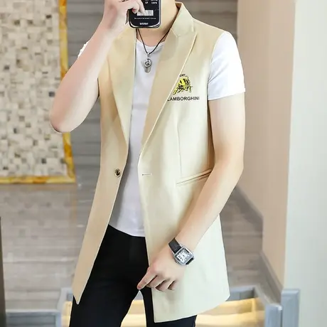 翻领风衣男士西服马甲新款中长款外套潮流 无袖西装领马夹ins坎肩商品大图