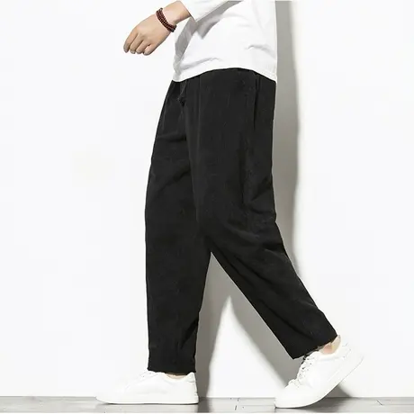 中国风春季灯芯绒休闲裤子男宽松哈伦裤大码复古条绒长裤胖子男装商品大图